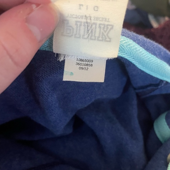 PINK Victoria's Secret Dark Blue Navy Zip Up Classic Hoodie Jacket Love Size L - Picture 6 of 6